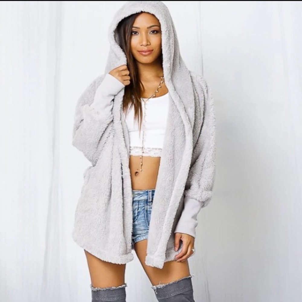 Oversized Gray Fleece Jacket